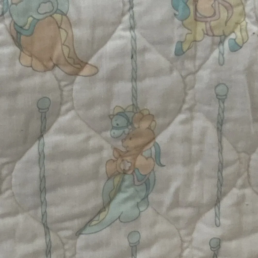 Vintage 80s Morgan Inc Teddy Beddy Bear Carousel Quilted Baby Blanket‎ Quilt
